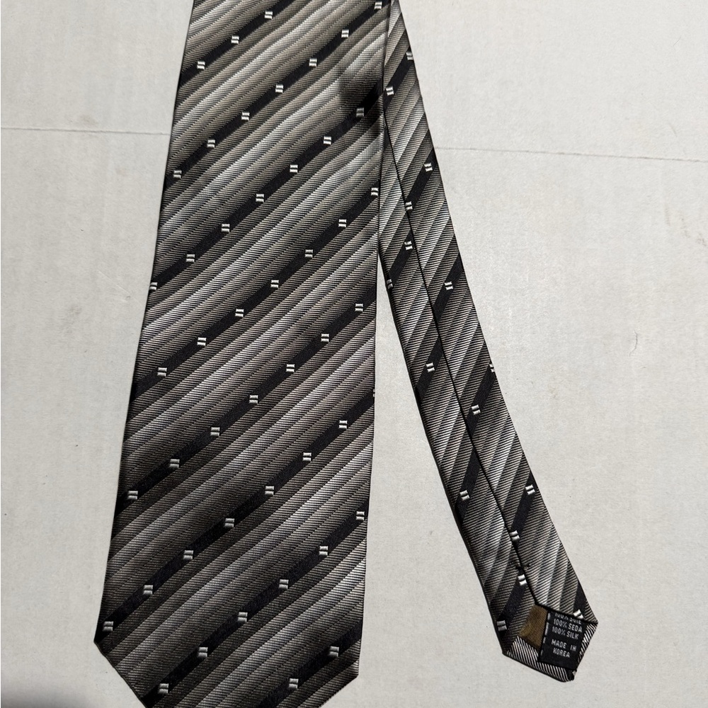 roberto villini grey silver black striped men's necktie, 100% silk